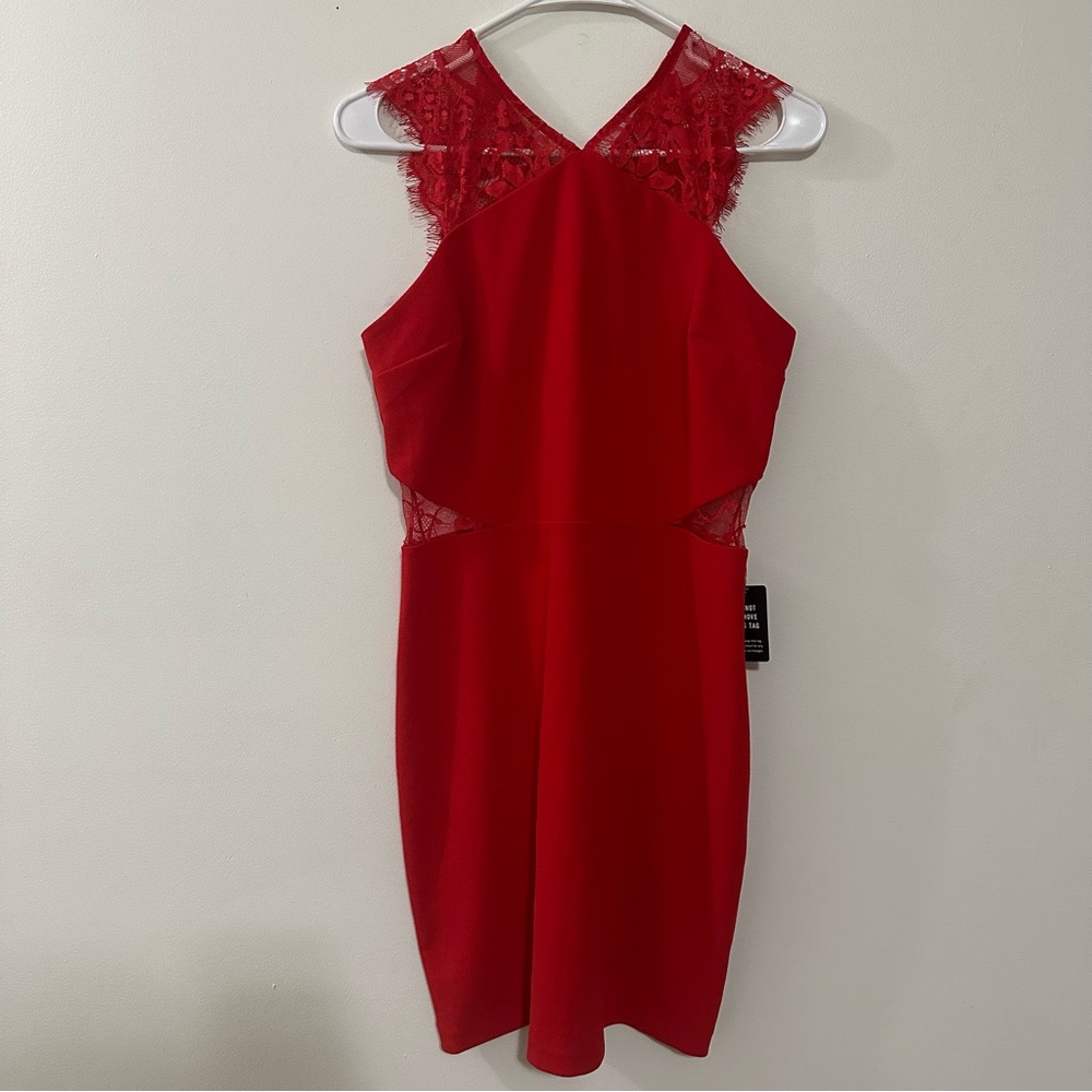 Express Red Bodycon Mini Dress With Lace Detail Size Medium New NWT‎